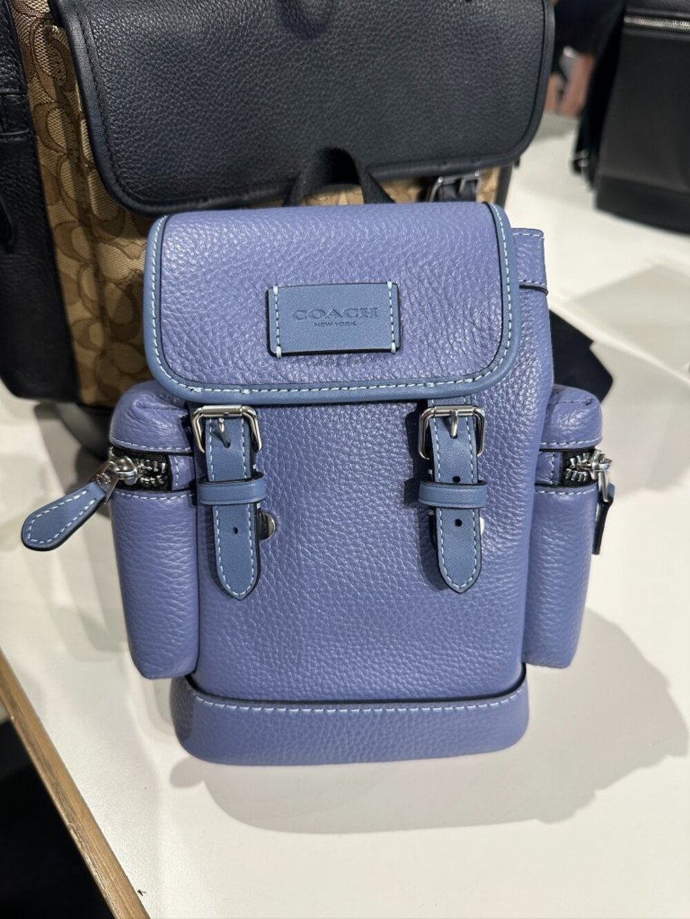 NWT Coach CBF63 SprintSling Pack Pebbled Leather Small Messenger Bag Light Denim
